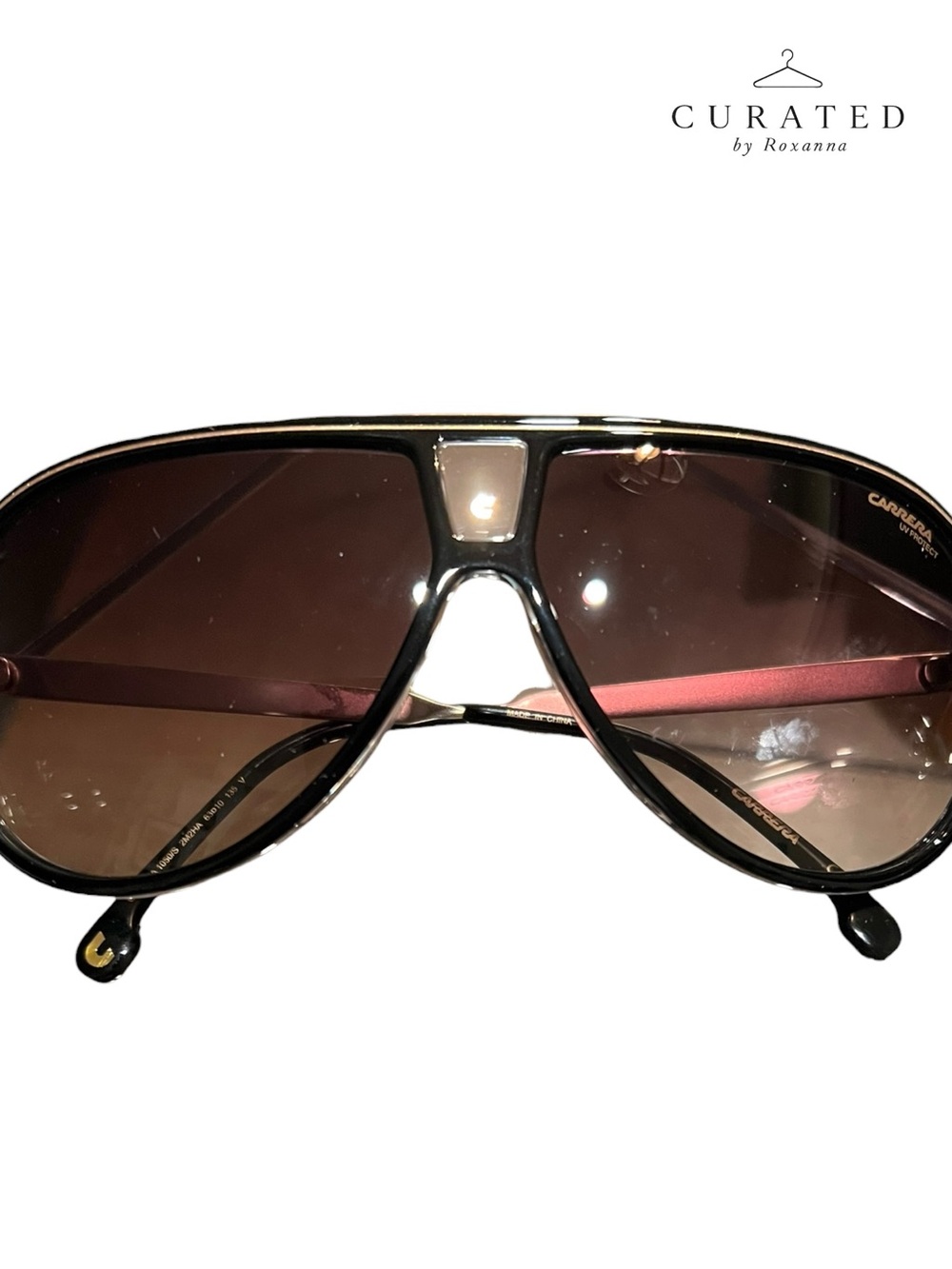 New Carrera UV Protect Shield Aviator Sunglasses Black & Gold | Authentic | Case